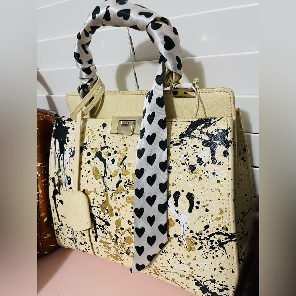 ✨NWT One-of-a-Kind Anca Barbu Hand Painted Splatter Paint Large Leather Handbag